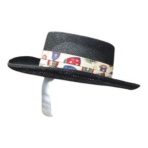 Country Gentleman Black Straw Sun Hat Wide Brim Patterned Band